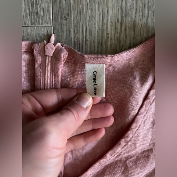 Grae Cove Women’s Pale Pink Midi 100% Linen Dress Ruffle - Size Medium - Picture 4 of 9